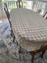 Lace Tablecloth White / Ivory Handmade 84&quot; X 54~ Vintage Oval - £85.36 GBP