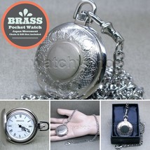 Pocket Watch Silver Color Brass Case for Men 42 MM Roman Numbers Fob Cha... - $21.99