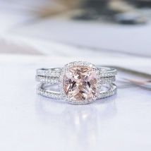 Cushion Cut Morganite Engagement Ring Bridal Set 14k Rose Gold Finish  - £59.78 GBP