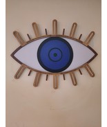 Wooden Brown Blue Evils Eye  Decorative Wall Art Home Decor Goodluck Charm - $259.79 CAD