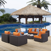 Convene 8 Piece Outdoor Patio Sectional Set Espresso Orange EEI-2368-EXP-ORA-SET - £2,763.63 GBP