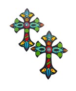 Set of 2 Colorful Hand-Painted Wall Crosses – Mexican  - €25,41 EUR