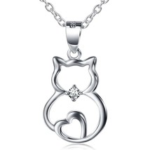 S925 Sterling Silver Cute Cat Pendant Necklace, 18&quot; (Single Cat) 18&quot; rolo chain - £54.51 GBP