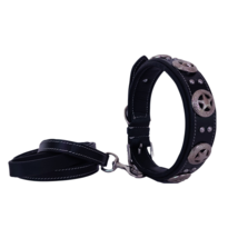 Shwaan Studded With Star &amp; Crystals, Leather Dog Collar Fashion Pet Collar gift - £47.78 GBP