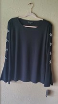 $80 INC International Concepts Women&#39;s Embellished-Sleeve Top Black Size... - £36.05 GBP