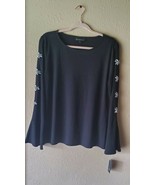 $80 INC International Concepts Women&#39;s Embellished-Sleeve Top Black Size... - £35.83 GBP