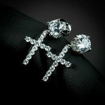 3.05 Ct Mens Cross Round Diamond Drop Dangle Stud Earrings 14k White Gold Finish - £29.23 GBP