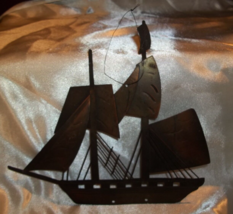 Vintage Cut Brass / Copper Hanging Ornament Sailing Clipper Ship Nautical  7&quot; - £11.86 GBP