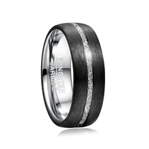 8mm Vintage  Tungsten Carbide Ring for Men Women Black Inlaid Carbon Fiber Imita - £20.34 GBP