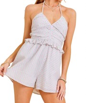 Day + Moon Ruched Front Halter With Ruffles Romper Size M - $37.62
