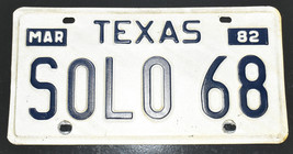 Vintage Personalized License Plate Texas SOLO68 Single 1982 - £11.78 GBP