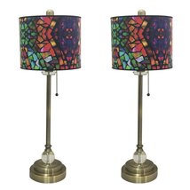 Royal Designs, Inc. Antique Brass 28&quot; Buffet Lamp with Crystal, Includes Mosaic  - $223.69