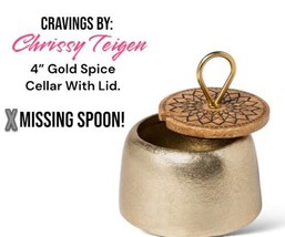 Cravings By Chrissy Teigen 4 Inch Gold Spice Cellar With Mango Wood Lid. - £33.47 GBP