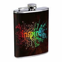 Inspire Rainbow Quote Hip Flask Stainless Steel 8 Oz Silver Drinking Whiskey Spi - £7.82 GBP