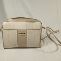 Liz Claiborne Crossbody Purse Cream and Tan Light Stripes Vegan Faux Leather - £11.96 GBP