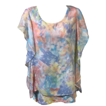 Ruby Rd. Womens Blouse Multicolor Floral Short Sleeve Scoop Neck Flowy Chiffon M - £17.17 GBP