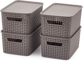 Set Of Four Small Plastic Stackable Weaving Wicker Baskets With, From Ezoware. - $35.98