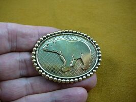 (B-bear-375) walking Grizzly bear oval textured dot trim brass pin penda... - $18.99