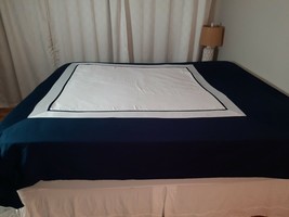 Hotel Collection Navy Blue White Block Queen Duvet Cover 1 Euro Sham Pima Cotton - £56.79 GBP