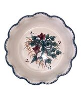 Vtg Deep Dish Pie Casserole Dish Sponge Floral Pottery Ruffle Edge Signed - $34.00