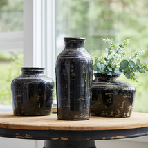 Distressed Black Ceramic Vase with Ivory Accent 17.5&quot;H - $1,709.85 MXN