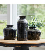 Distressed Black Ceramic Vase with Ivory Accent 17.5&quot;H - $1,709.85 MXN