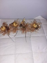 Lot of 4 Vintage Plastic Floral Picks Christmas Gold Glitter Fruit Crafts - £16.26 GBP