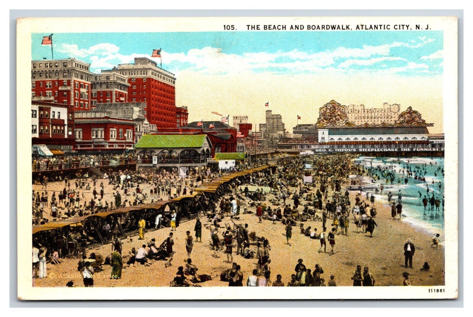 Primary image for Boardwalk and Beach Scene Atlantic  City NJ New Jersey UNP WB Postcard O17