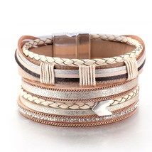 ALLYES Crystal Boho Braided Leather Bracelet for Women 2020 Fashion Charm Multil - £9.71 GBP