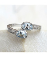Beautiful Blue Topaz Gemstone Diamond 925 Sterling SIlver Statement Ring... - $185.62 CAD