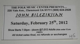 John Bilezikjian Concert Ticket Folk Music Center 2012 Claremont California - $14.99