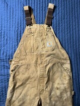 Carhartt Canvas Overalls Double Knee Khaki Stained - $49.50