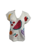 Vintage Sweater Vest Womens Medium Tropical Fruit V Neck - £34.05 GBP