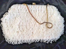 Vintage White Beaded Sequined Bag Purse Made for Broadway British Hong Kong - $28.49