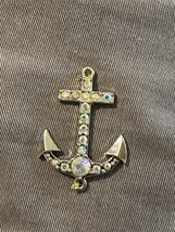 Jeweled Anchor Charm Pendant Gold Tone 1.5 Inch - $10.00