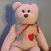 TY Beanie Babies Baby plush white bear w/red heart  BEAR valentino - £9.33 GBP