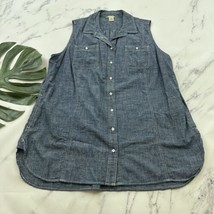 Duluth Trading Co Womens Tunic Top Size 2XL Chambray Blue Sleeveless Button Up - £21.79 GBP