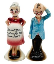 Pregnant Middle Aged Couple Salt Pepper Shakers Once More for Old Time&#39;s... - $14.01