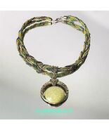 Braided Green Rope Necklace, Vintage Glass Crescent Pendant, Bohemian Va... - $36.85