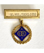 c1935 AEEI Ehrlich Name Badge Blue Enamel Gold Gilded Whitehead &amp; Hoag N... - £26.10 GBP