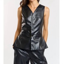 Lalavon Pu Leather Side Slit Tailored Vest Size L - $30.69