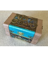 Blue and Bronze Steampunk Gears Wooden Trinket Box - $14.26 CAD