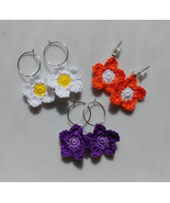 Crochet Flower Earrings / Crochet Flower Drops / Handmade Earrings - $10.00