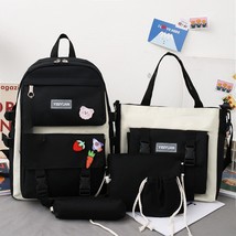 2023 New Canvas Backpack Female Korean Version Large Capacity 5-piece Set of Mid - £84.18 GBP