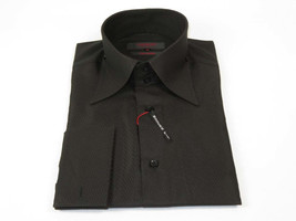 Men&#39;s Axxess Turkey Shirt 100% Cotton Long Collar 224-06 French Cuffs Black - £70.77 GBP
