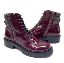 MIZ MOOZ PATENT  LEATHER BOOTS SIDE ZIP LACE UP 37EU/ 7US WINE Z-174 - $59.95