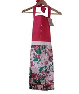 Sur La Table Geranium Floral Red Green Pink Apron Holiday Pretty - Read - $29.60