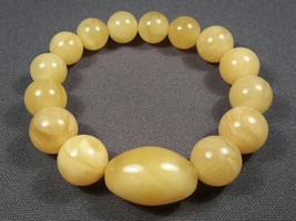 Elegant Genuine Baltic Natural 18,33gr Amber Egg Yolk Round Beads Bracelet - £354.85 GBP