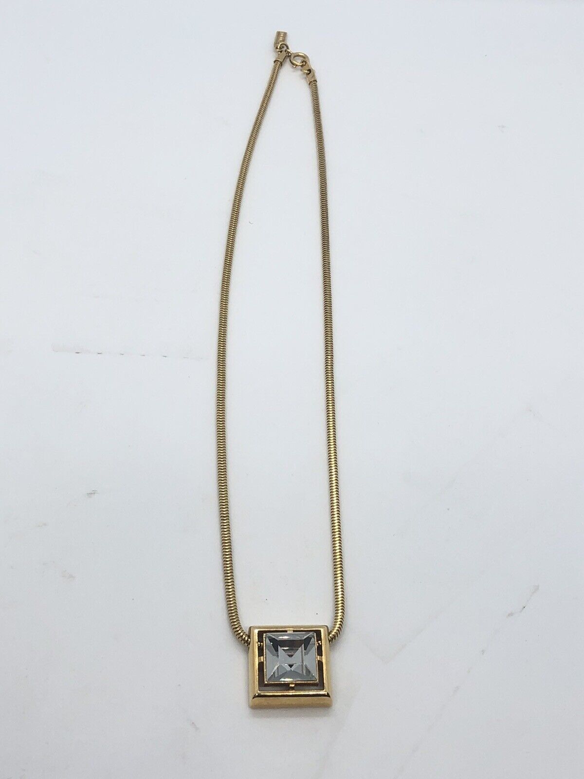 Primary image for Attractive gold colors 18"" necklace by Avon square cut Cz 1.3cm x 1.3cm-
sho...
