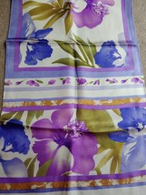 Vtg Oscar Floral Scarf Purple Blue White 53 x 11&quot; Head Neck Business Lady - £19.38 GBP